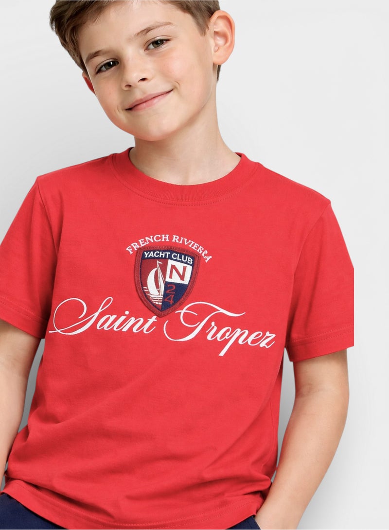 victor and jane Boys Saint Tropez T-Shirt & Navy Terry Joggers Set - Image 2